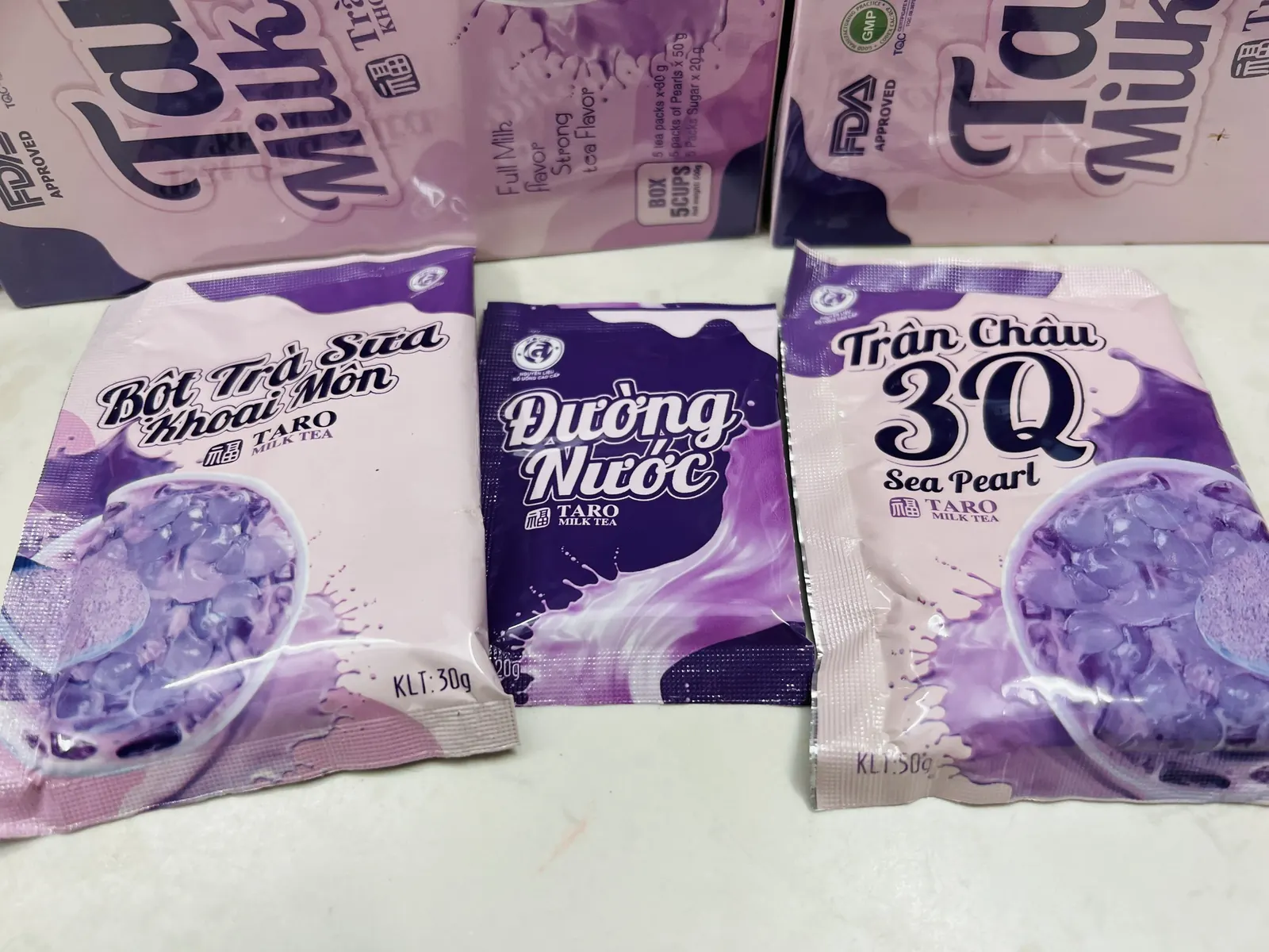 Gói bột trà sữa, đường nước và trân châu 3Q