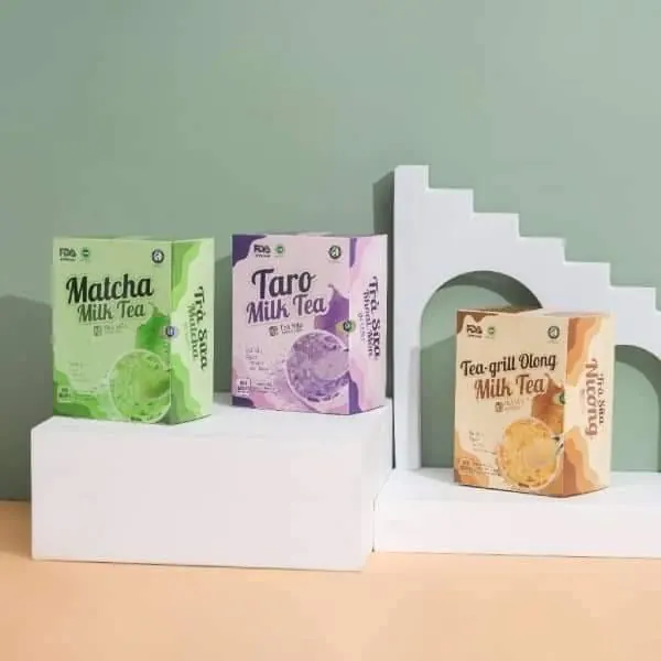 Ba hộp trà sữa tự pha LaTea: matcha, khoai môn, olong nướng